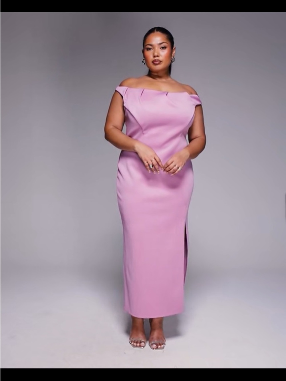 ASOS Curve Off-Shoulder Midi Dress in Pink